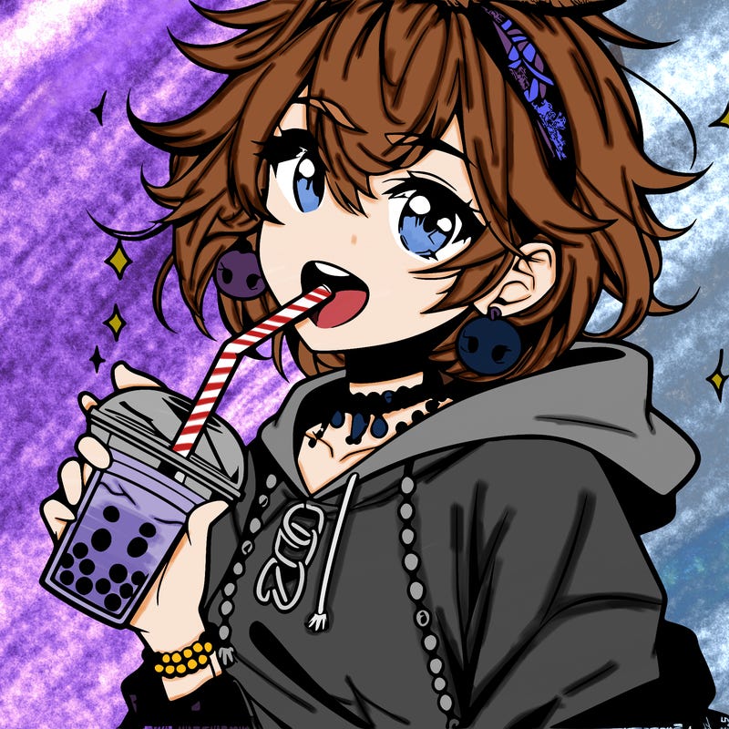 hot baddie anime girl drinking boba and biting the straw