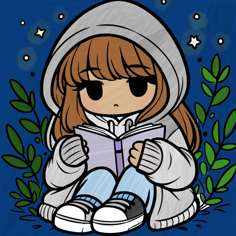 girl in oversized hoodie reading a book
