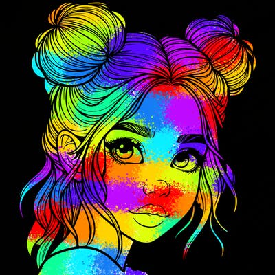 realistic girl with hair buns on her head