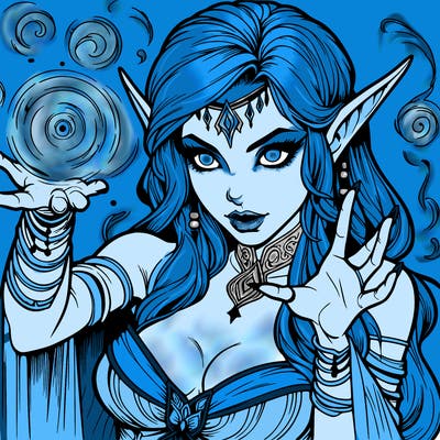 realistic scary beautiful elf sorceress casting spell