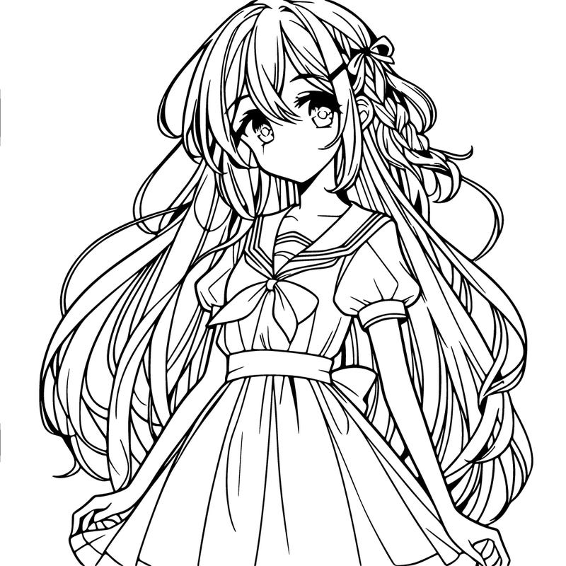 manga girl with long hair and dress