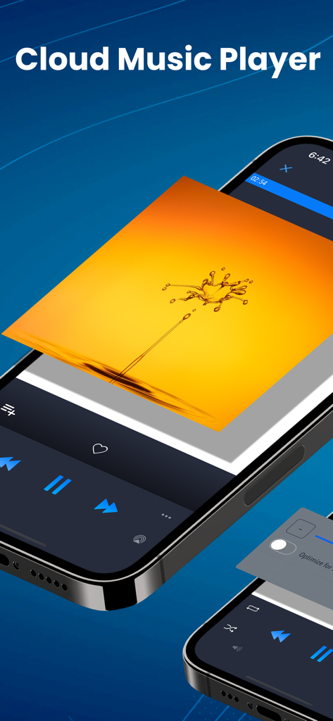 CloudBeats Offline Music - CloudBeats music player app displaying playback controls and album artwork on an iPhone screen