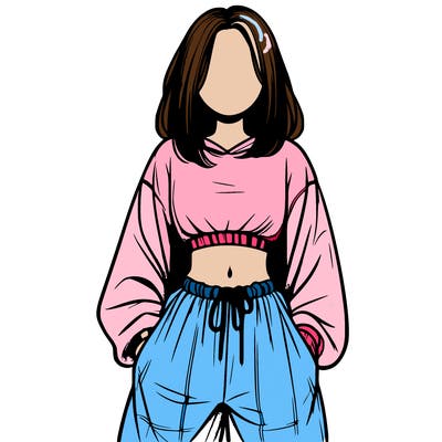 realistic girl faceless with baggy pants and a crop top