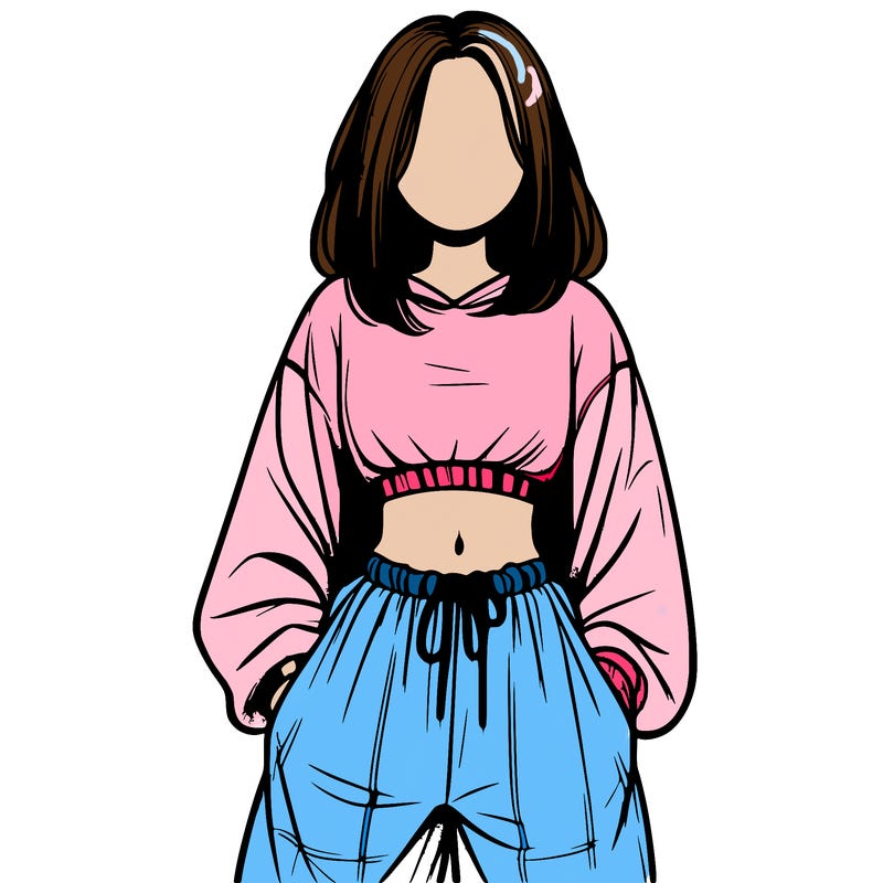 realistic girl faceless with baggy pants and a crop top