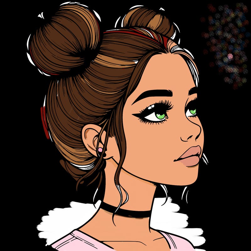 realistic girl with buns on the top of her head