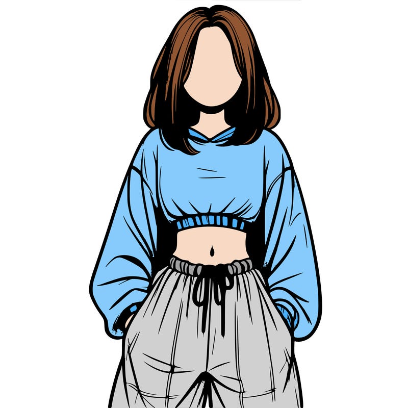 realistic girl faceless with baggy pants and a crop top