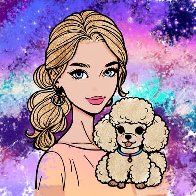 model with a toy poodle