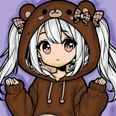 cute anime girl with ponytails and a cute bear hoodie