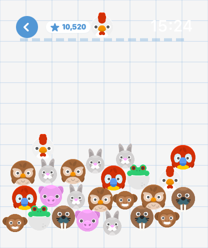 Animal Merge For Watch - Animal Merge For Watch gameplay showing various cute animal icons like owls rabbits and parrots on a grid background with score and timer