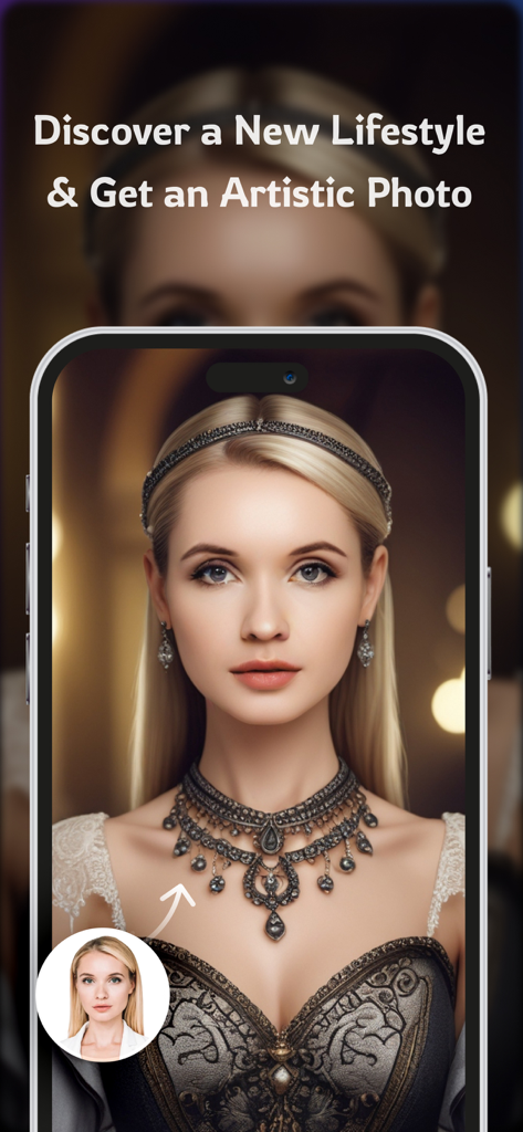 Portrait - AI Photo Generator - Um retrato artístico profissional de IA de uma mulher gerado a partir de uma foto padrão