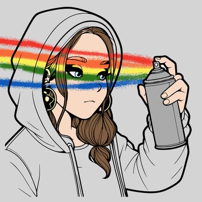 a realistic girl, spray painting