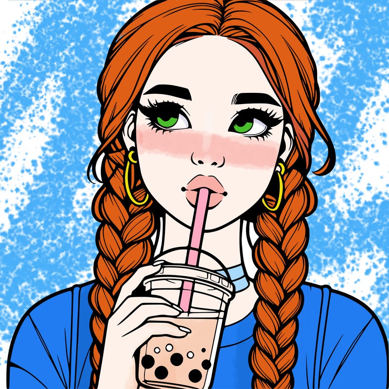 realistic girl with braided hair drinking boba