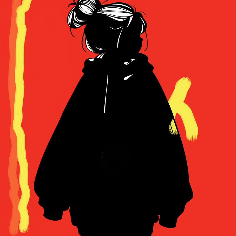 realistic girl with a oversized sweatshirt on and a bun