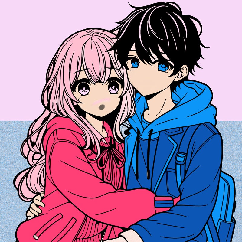 anime girl and boy hugging