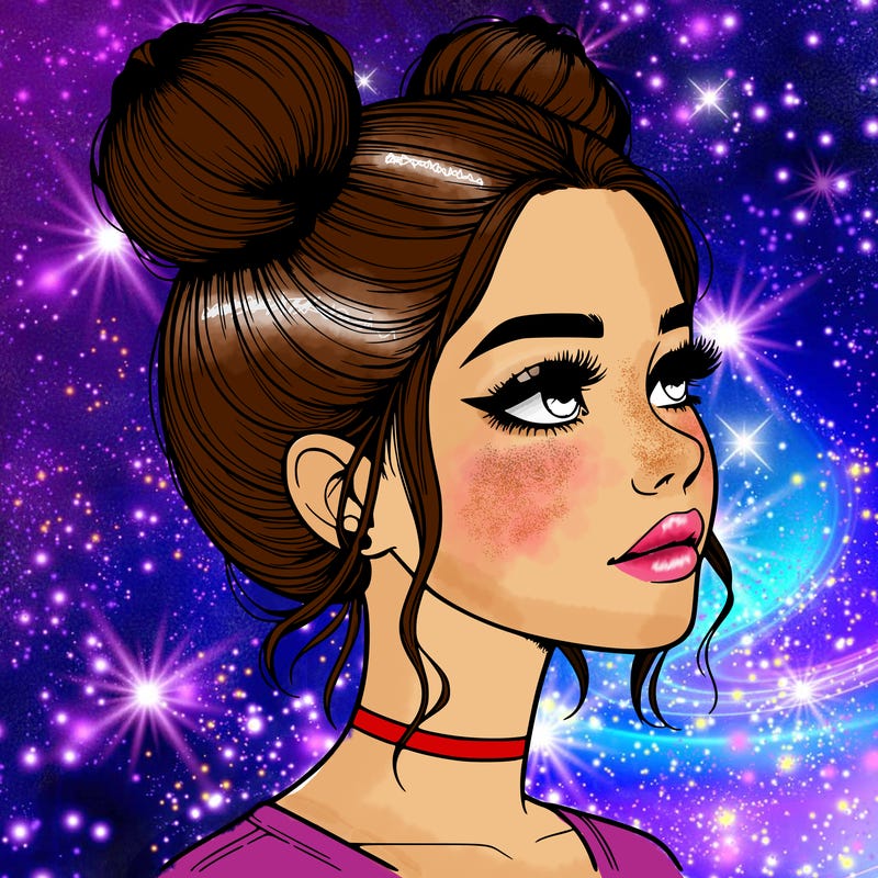 realistic girl with buns on the top of her head