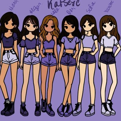 a group of girls wearing crop tops and shorts