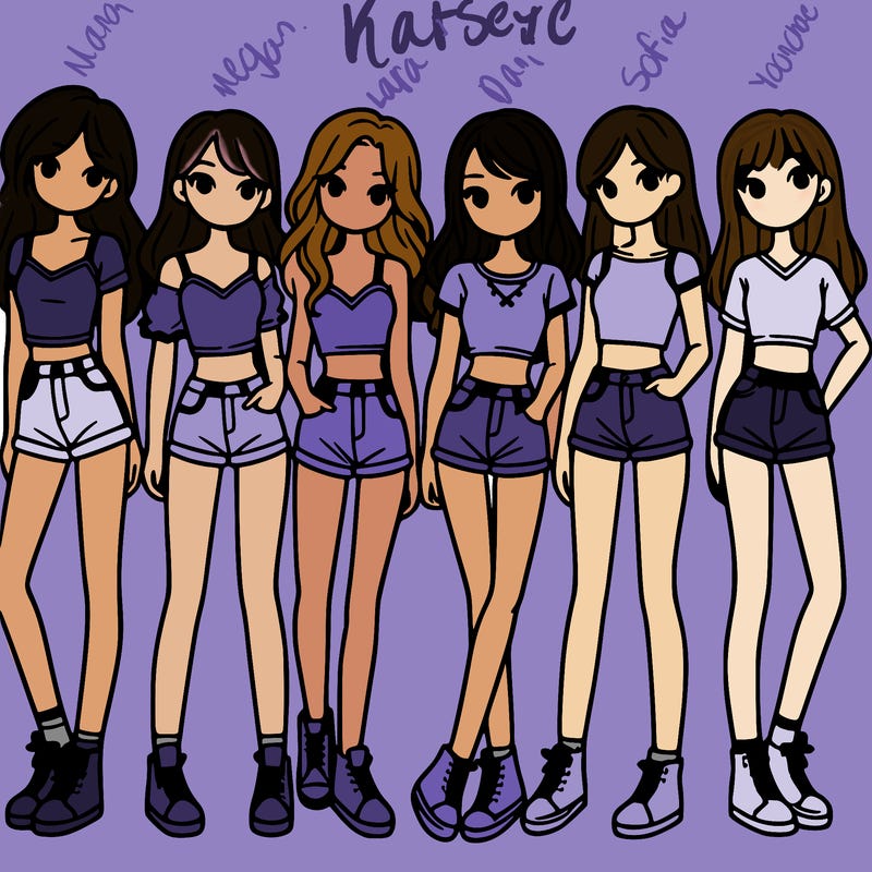 a group of girls wearing crop tops and shorts