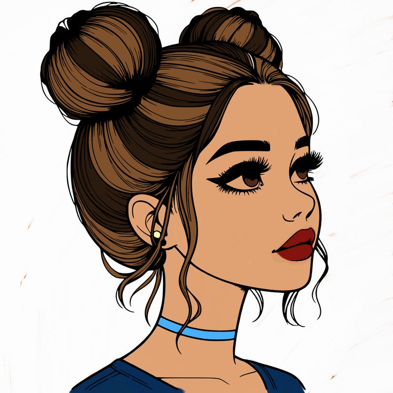 realistic girl with buns on the top of her head