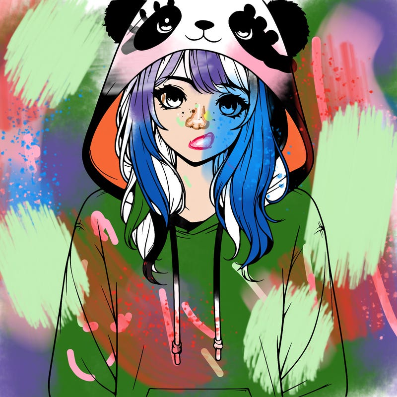 realistic girl in panda hoodie