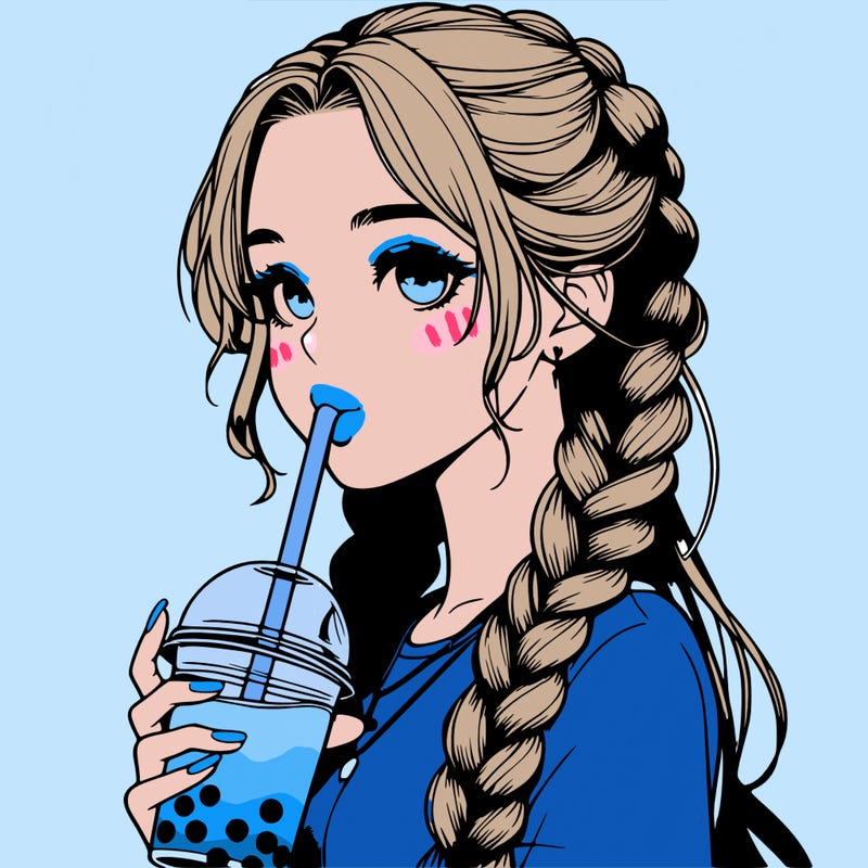 realistic girl with braided hair drinking boba