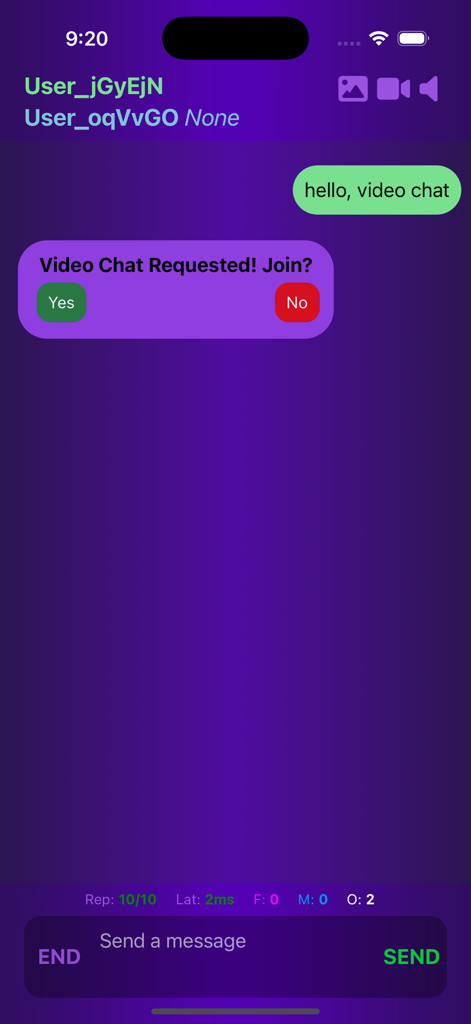 BÄNTR.LIVE - Schermata di chat dell'app BÄNTR.LIVE che mostra una richiesta di videochiamata con pulsanti sì e no