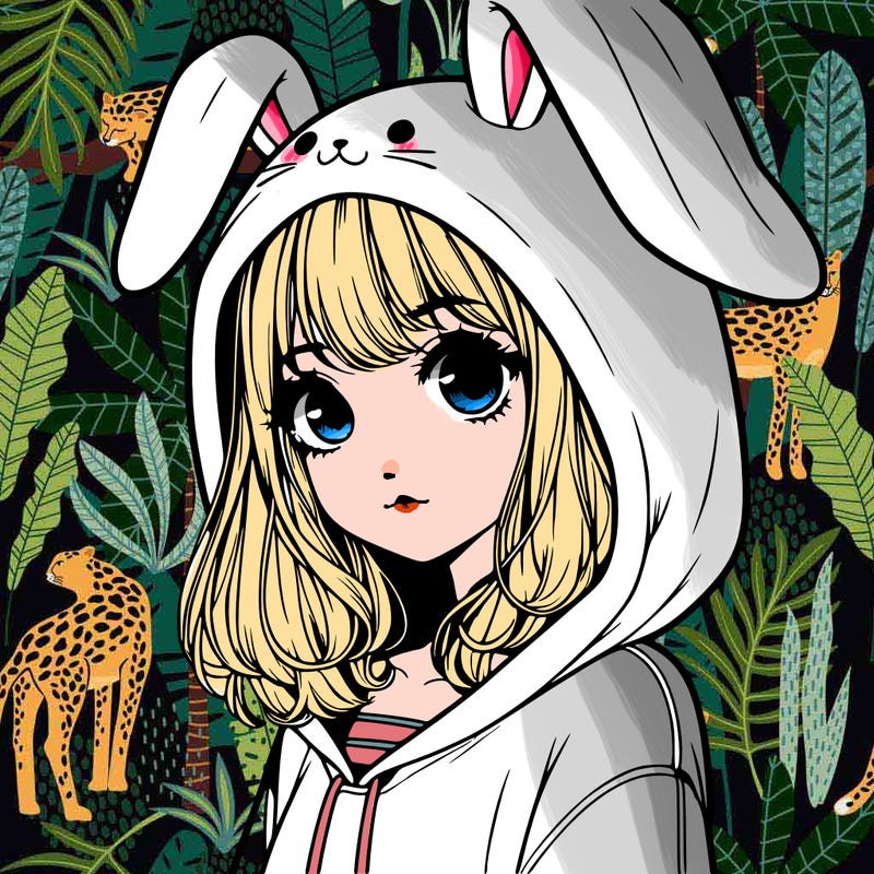 realistic girl wearing a bunny hoodie