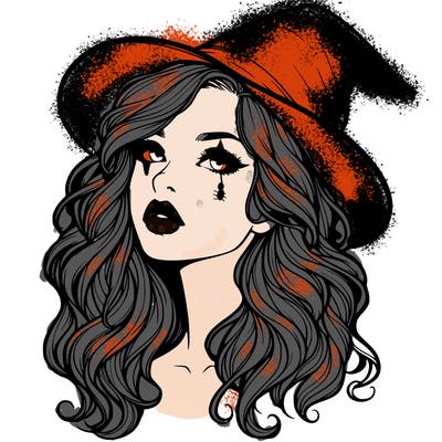 realistic witch girl with wavy hair and lips