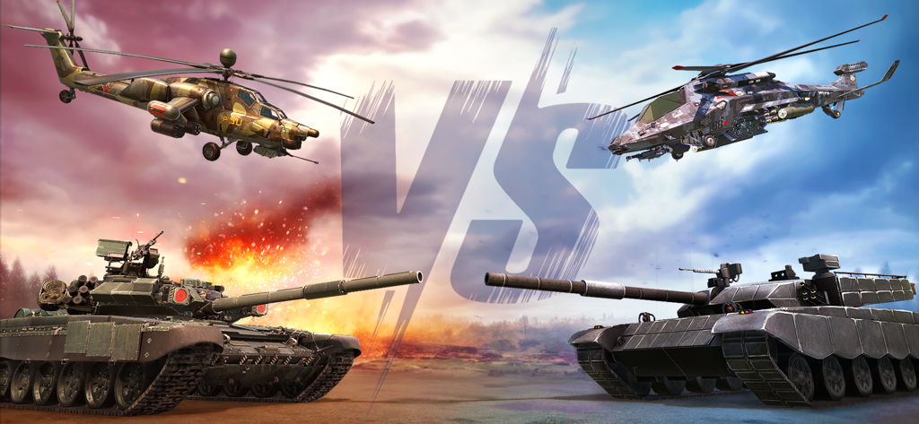 Tanks and helicopters in a versus battle screen from Massive Warfare