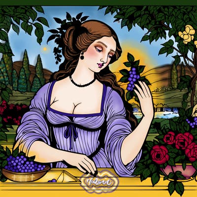 renaissance style realistic beautiful woman in a garden