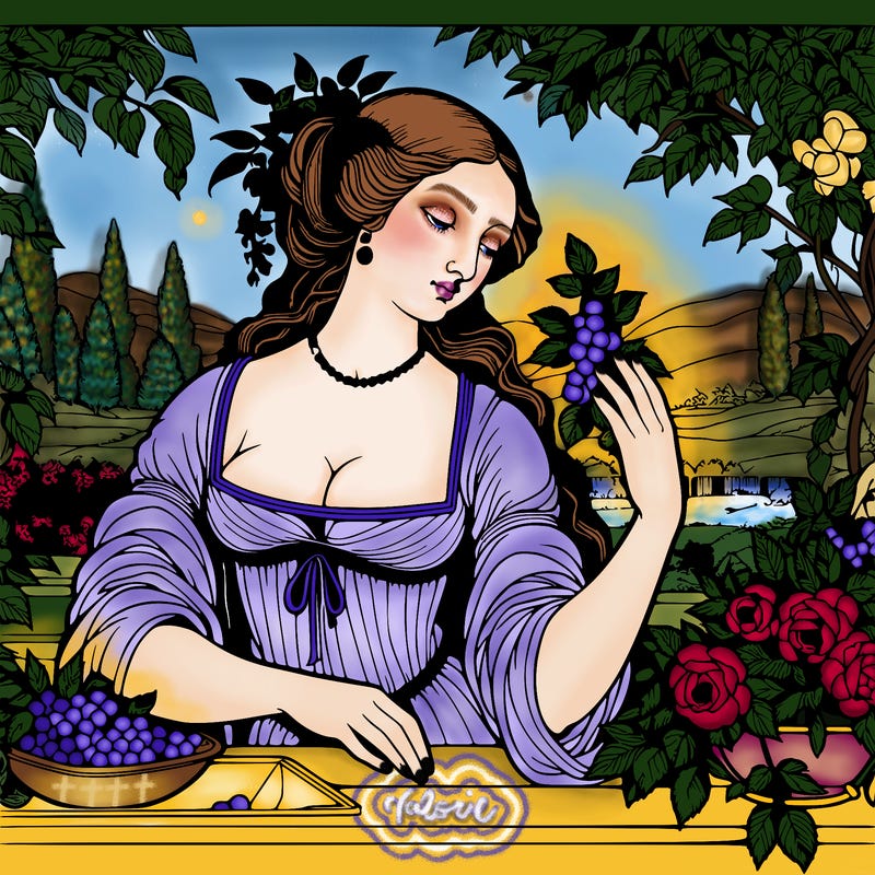 renaissance style realistic beautiful woman in a garden