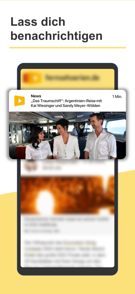 fernsehserien.de - Un smartphone affichant une notification push pour les dernières nouvelles de séries télévisées sur l'application fernsehserien.