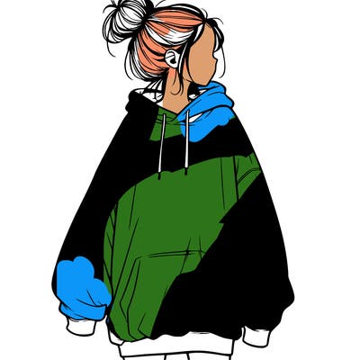 realistic girl with a oversized sweatshirt on and a bun