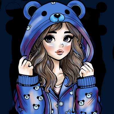 realistic girl in a animal pjs hoodie