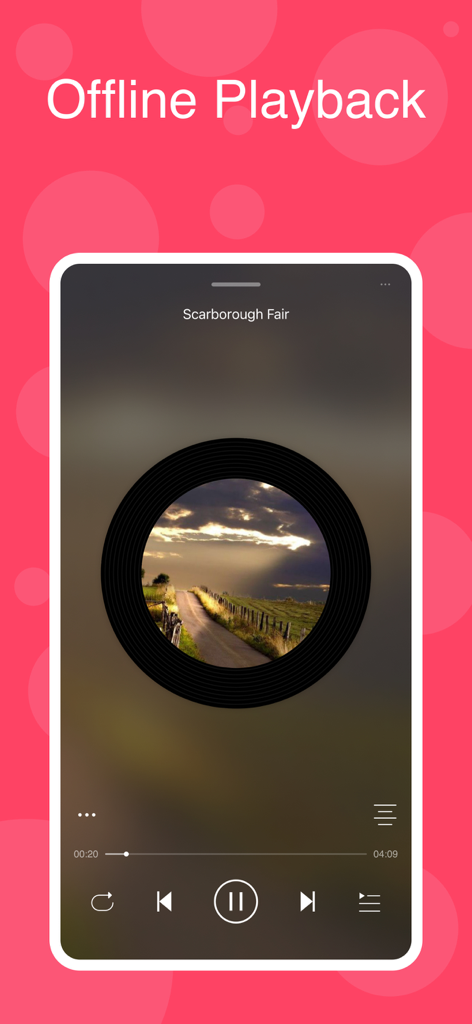 LoveMusic Player - Local Play - LoveMusic Player interface featuring offline playback and a vinyl record aesthetic