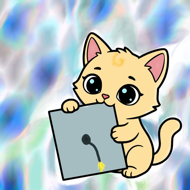 a small cat with a blank sheet of paper in its hand. the cat is sooooooo cute!