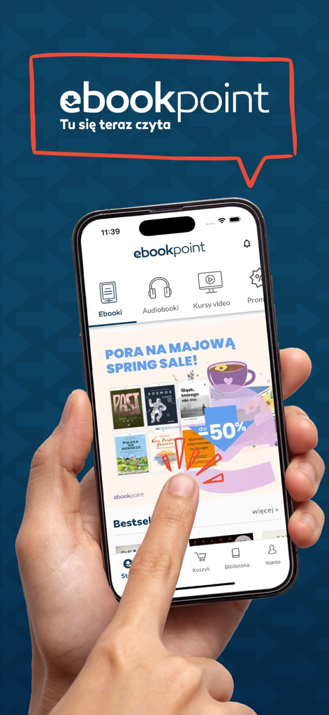 Ebookpoint - Smartphone displaying the Ebookpoint app home screen with ebook and video course options