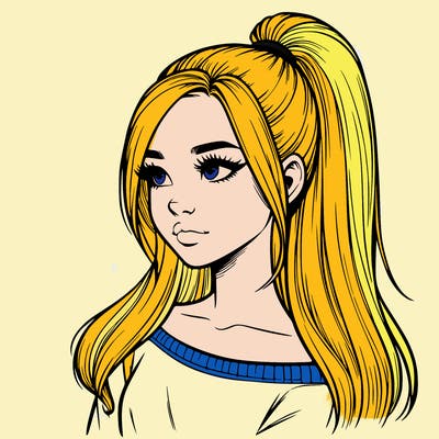 realistic girl with a high ponytail