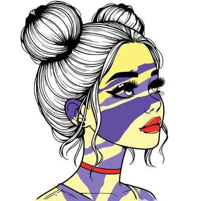 realistic girl with buns on the top of her head