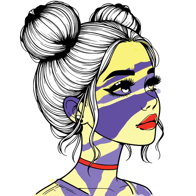 realistic girl with buns on the top of her head