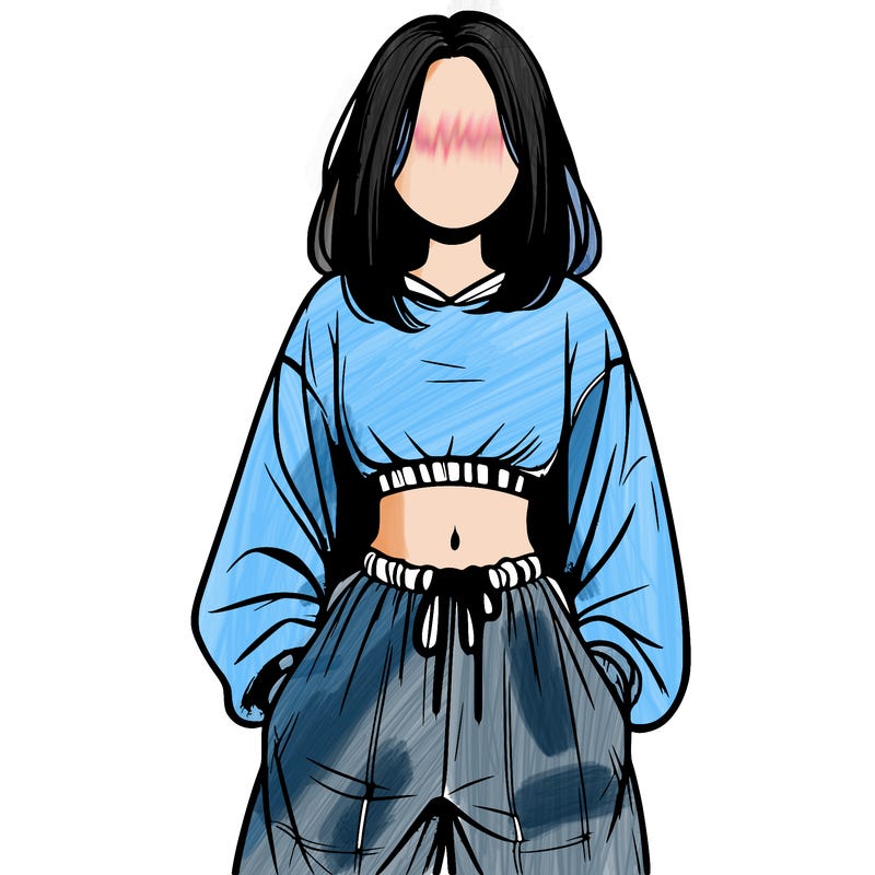 realistic girl faceless with baggy pants and a crop top