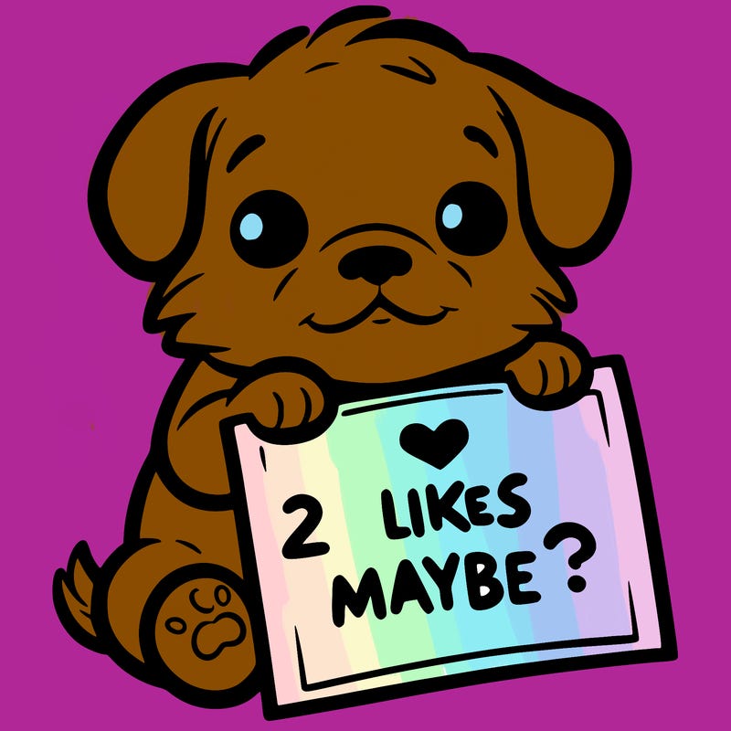 a puppy holding a sign that says 2 likes maybe?