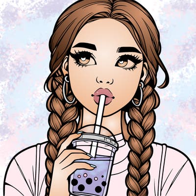 realistic girl with braided hair drinking boba