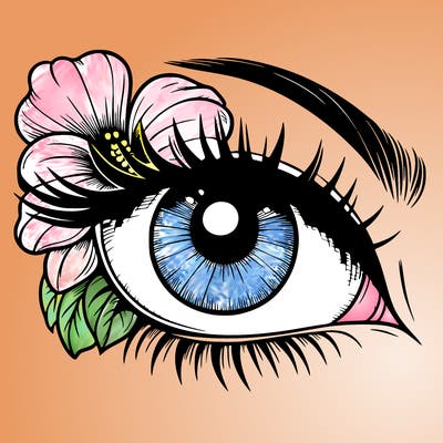 realistic eye with flower