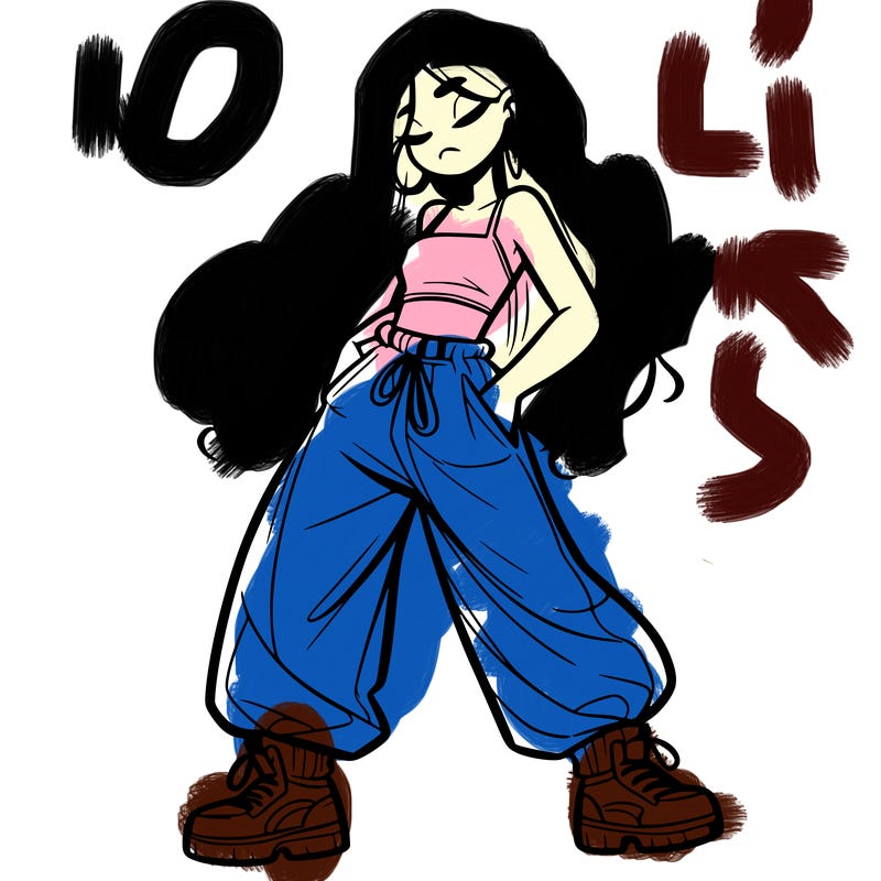 girl in baggy pants crop top and long hair
