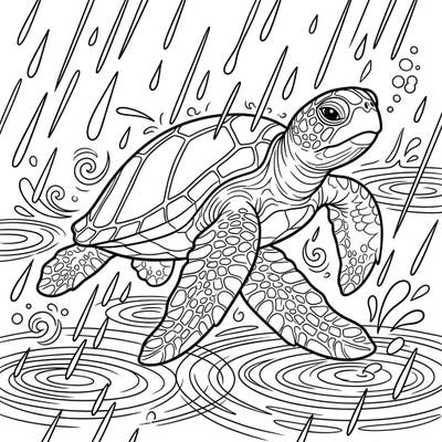Immerse yourself in the calming world of this Green Sea Turtle coloring page, perfect for a cozy rainy day. Explore intricate details of raindrops and water ripples as you bring this ocean dweller to life with your colors.