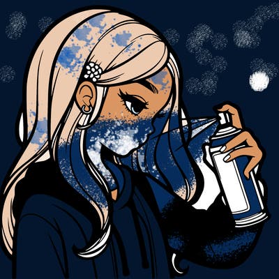 a realistic girl spray painting