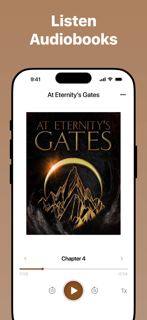 ePub Reader - eBook Viewer - Audiobook player interface in the ePub Reader app showing playback controls for a book title