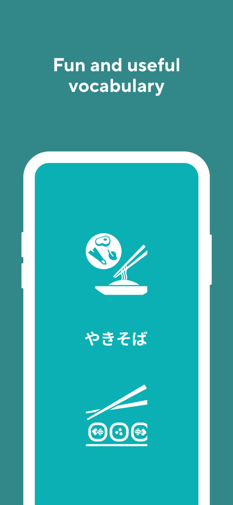Minimalist illustrations teaching Japanese food vocabulary in the Drops app.