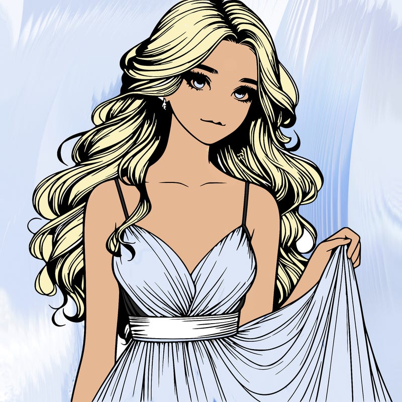 realistic girl in flowy silky prom dress