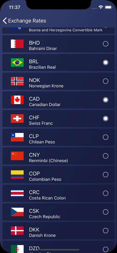 Currency Conversion ٞ - A list of global currencies with their country flags and codes